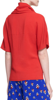 Carolina Herrera Short-Sleeve Knit Loose-Turtleneck Top, Lava Red
