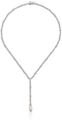 Kenneth Jay Lane CZ by 10cttw Round Cubic Zirconia Millgrain with Drop Y-Shaped Necklace, 12 CTTW