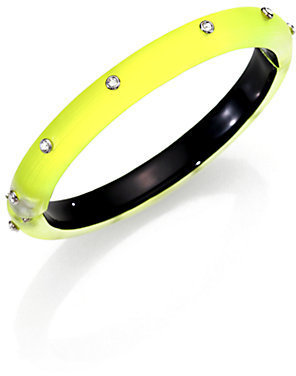 Alexis Bittar Lucite & Crystal Rivet Studded Bangle Bracelet/Neon Yellow
