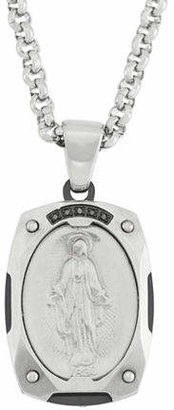 Fine Jewelry Color-Enhanced Black Diamond-Accent Stainless Miraculous Mary Medal Pendant No Color Family