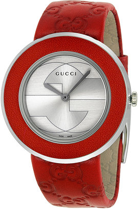Gucci Women's U-Play Silver Dial Red Leather Watch
