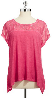 DKNY Sequined Mixed Media Tee-PINK-Small