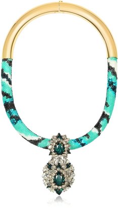 Shourouk Zulu Blue Crystals and Sequins Necklace