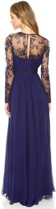 Badgley Mischka Lace Sleeve V Neck Gown