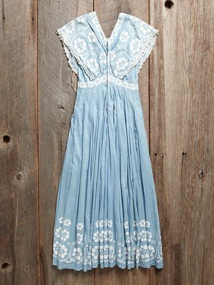 Free People Vintage 1930s Blue Embroidered Dress