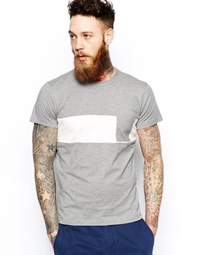 Universal Works T-Shirt with Stripe Panel - grey/ecru