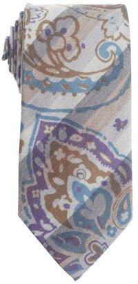 Etro blue and brown and grey paisley silk blend tie