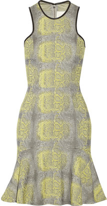 Yigal Azrouel Leather-trimmed snake jacquard dress