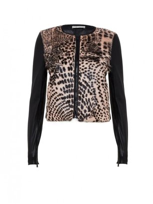 Alice + Olivia Trix Cropped Fur Jacket With Leather