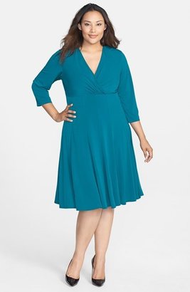 Jessica Howard Three Quarter Sleeve Surplice Bodice Jersey Dress (Plus Size)