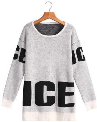 ICE Print Loose White Sweater