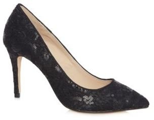 Debut Black sequin textured high heel court shoes