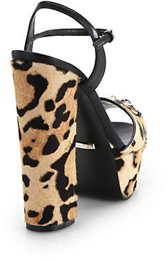 Gucci Claudie Horsebit Leopard Calf Hair Platform Sandals