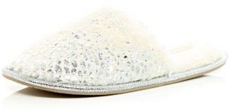 River Island Silver foil mule slippers