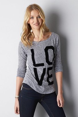 American Eagle Outfitters Grey Love Graphic T-Shirt, Womens Large
