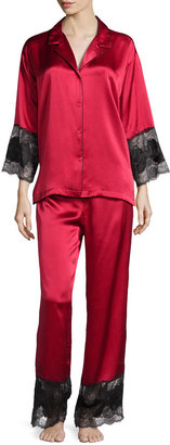 Josie Natori Lace-Trim Satin Pajama Set, imperial Red
