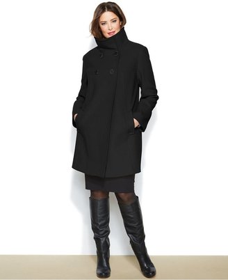 Larry Levine Plus Size Double-Breasted Wool-Blend Trapeze Coat
