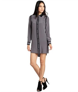 Wyatt grey and black silk and leather button front shirtdress