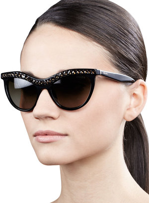 Prada Purple Crystal-Encrusted Cat-Eye Sunglasses, Havana/Black