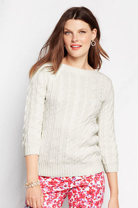 Lands' End Women's 3/4-sleeve Button-back Cable Boatneck Drifter Sweater
