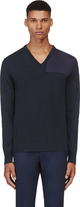 Calvin Klein Collection Navy Wool Shoulder Patch Sweater