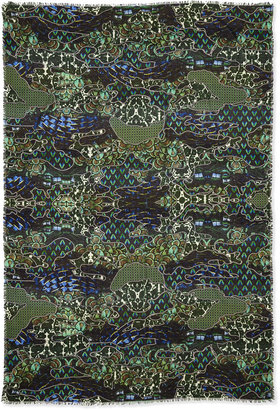Roberto Cavalli Shimmery Printed Cashmere-Blend Wrap, Turquoise/Green