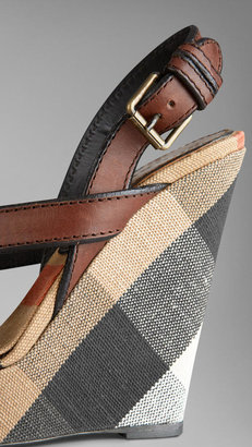 Burberry Canvas Check Leather Platform Wedges