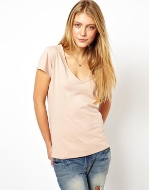 ASOS T-Shirt with V Neck - Brown
