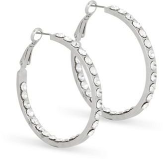 Ben de Lisi Principles by Designer pave crystal silver hoop earring
