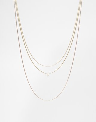 ASOS Multirow Fine Chains Necklace with Faux Pearl