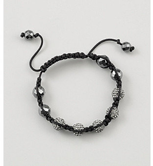 Shamballa Designs by FMC Macrame Adjustable Bracelet with 10mm Silver Crystals and Faceted Hematite