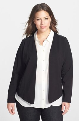Eileen Fisher Leather Trim Angled Front Ponte Jacket (Plus Size)