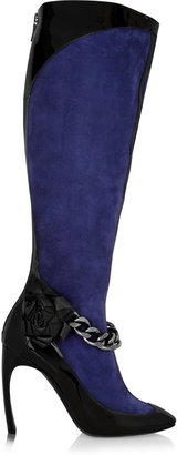 Nicholas Kirkwood Patent-leather and chain-trimmed suede knee boots