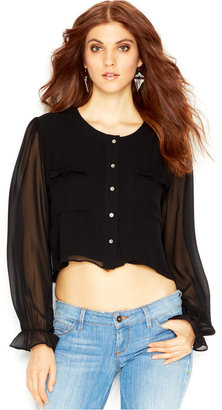 GUESS Scoop-Neck Semi-Sheer Cropped Top
