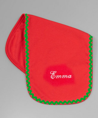 Princess Linens Red & Green Rickrack Personalized Burp Cloth