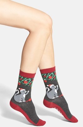 Hot Sox 'Christmas Cat' Non-Skid Crew Socks (3 for $15)