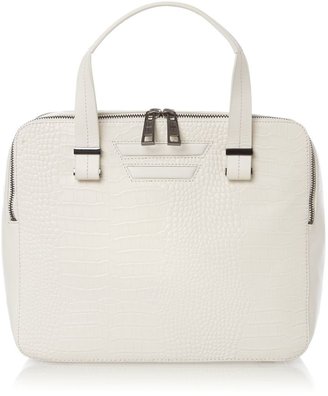 Pied A Terre Leather White pisces double zip bowler bag