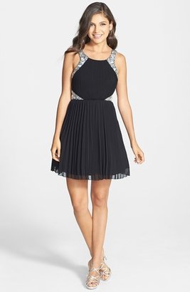 Way-In Embellished Pleated Skater Dress (Juniors)