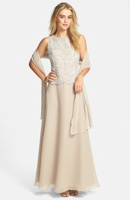 J Kara Embellished Chiffon A-Line Gown with Shawl