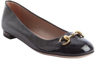 Gucci black patent leather guccissima buckle detail flats