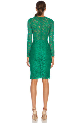 Nina Ricci Rouched Lace Midi Viscose-Blend Dress in Cypres