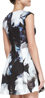 Milly Floral-Print Cap-Sleeve Dress