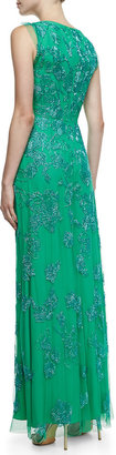 Jenny Packham Beaded Draped Column Gown, Calypso Green