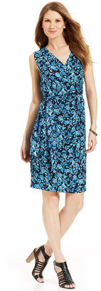 Jones New York Sleeveless Floral-Print Faux-Wrap Dress