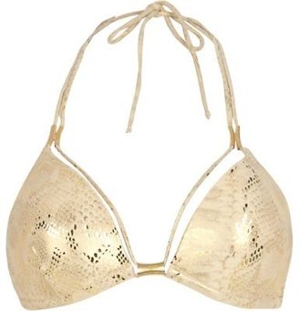 River Island Gold metallic strappy moulded cup bikini top
