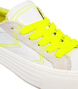 Bronx Leather Low Top Sneakers with Neon Yellow Laces
