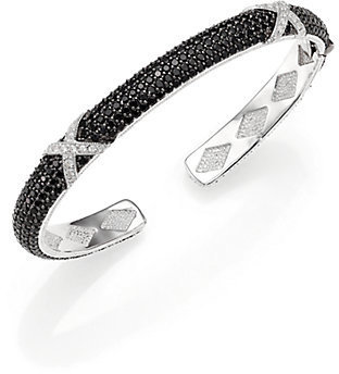 Jude Frances Soho Black Spinel, White Sapphire & Sterling Silver Five-Row Narrow Crisscross Cuff Bracelet