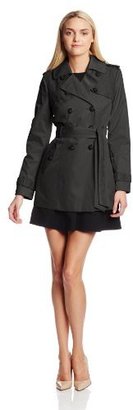 Jessica Simpson Women's Double-Breasted Trench Coat with Floral Trim
