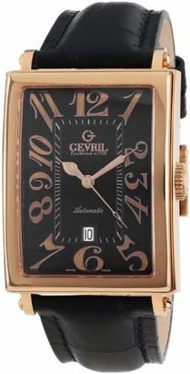 Gevril Men's 5101A "Avenue of Americas" Leather Strap and -Plated Rectangular Dial Automatic Watch