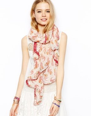ASOS Floral Elephants Print Scarf With Tape Detail
